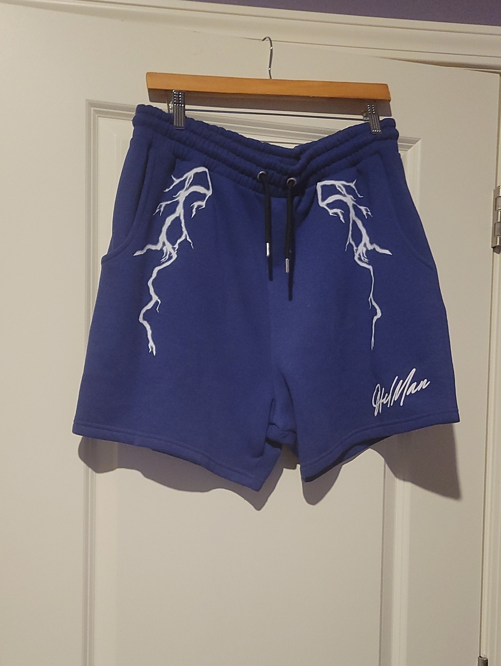 Boohoo Men's Royal Blue Athletic Drawstring Shorts with White Lightning